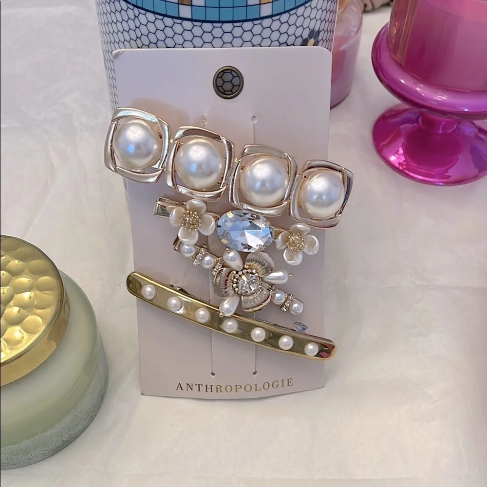 Anthropologie Pearl and Gem Hair Clip Set